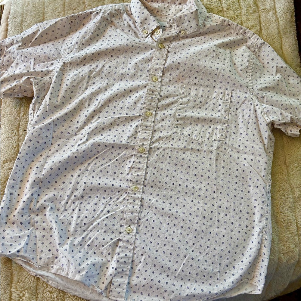 Goodfellow & Co White Short-Sleeve Button-Down with Blue Microdots